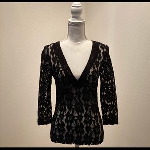 A- Old Navy - Black Lace, Deep V-Neck, Pull Over Top